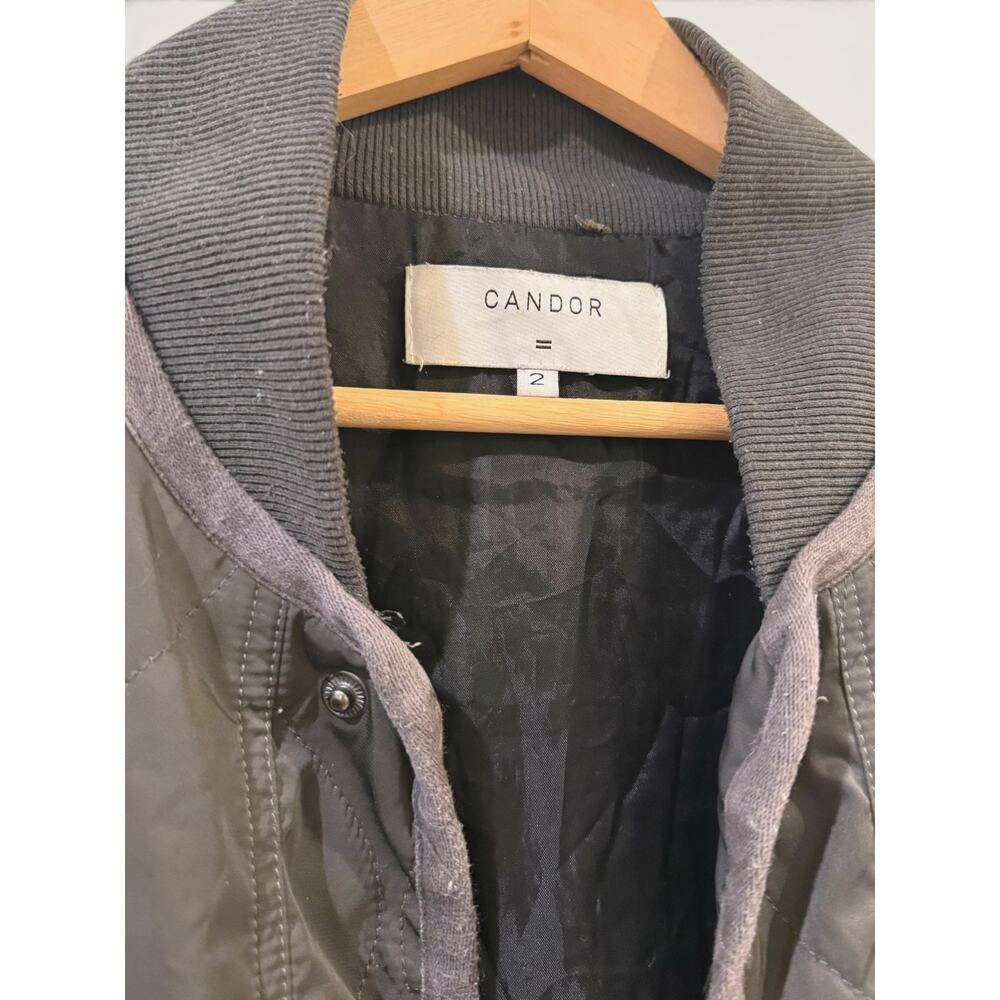 CANDOR Quilted Snap Bomber Jacket Charcoal Grey Contrast Stitch Size 2/M GUC - Picture 3 of 5